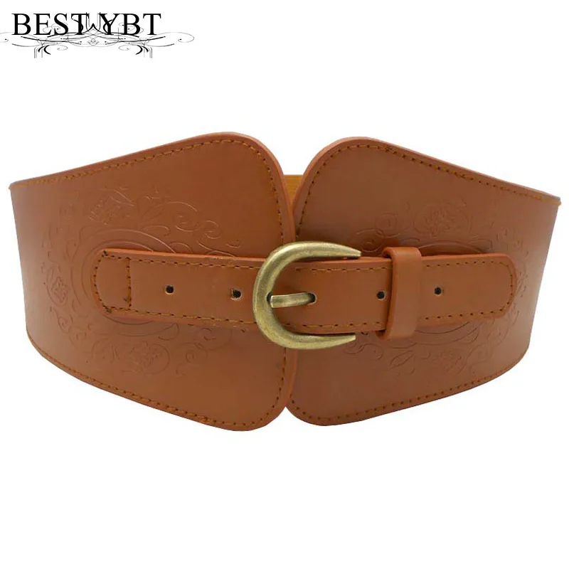 Best YBT Women Imitation Leather Belt Alloy Pink Buckle Belt Retro Individuality Wide Fashion Waist Decoration New Arrival Women