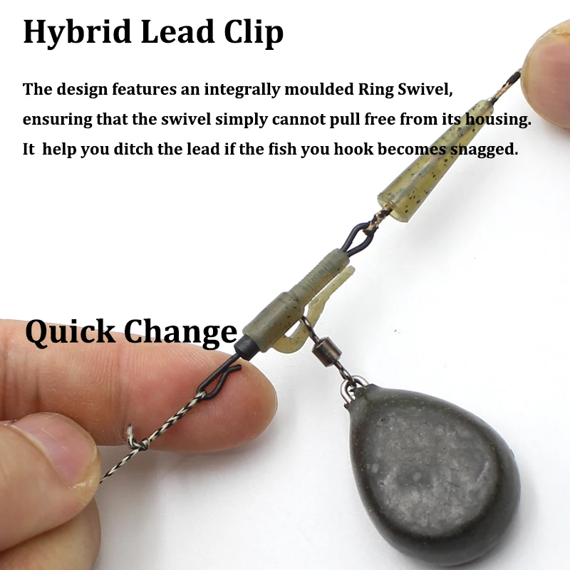 10PCS Hybird lead clips with Quick change swivel tail rubber for carp fishing rigs tail rubber hook link  tackle accessory