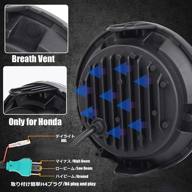 17.7cm H4 LED Headlight  with White Angel Eyes 7 inch Motorcycle Lamp H-onda CB400 CB500 CB1300 Hornet 250 600 900 VTEC VTR250