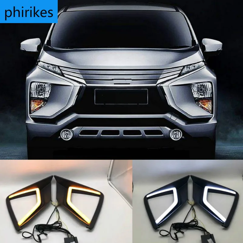 

2Pcs LED Daytime Running Light For Mitsubishi Xpander 2017 2018 2019 Car DRL fog lamp With Yellow Turn Signal