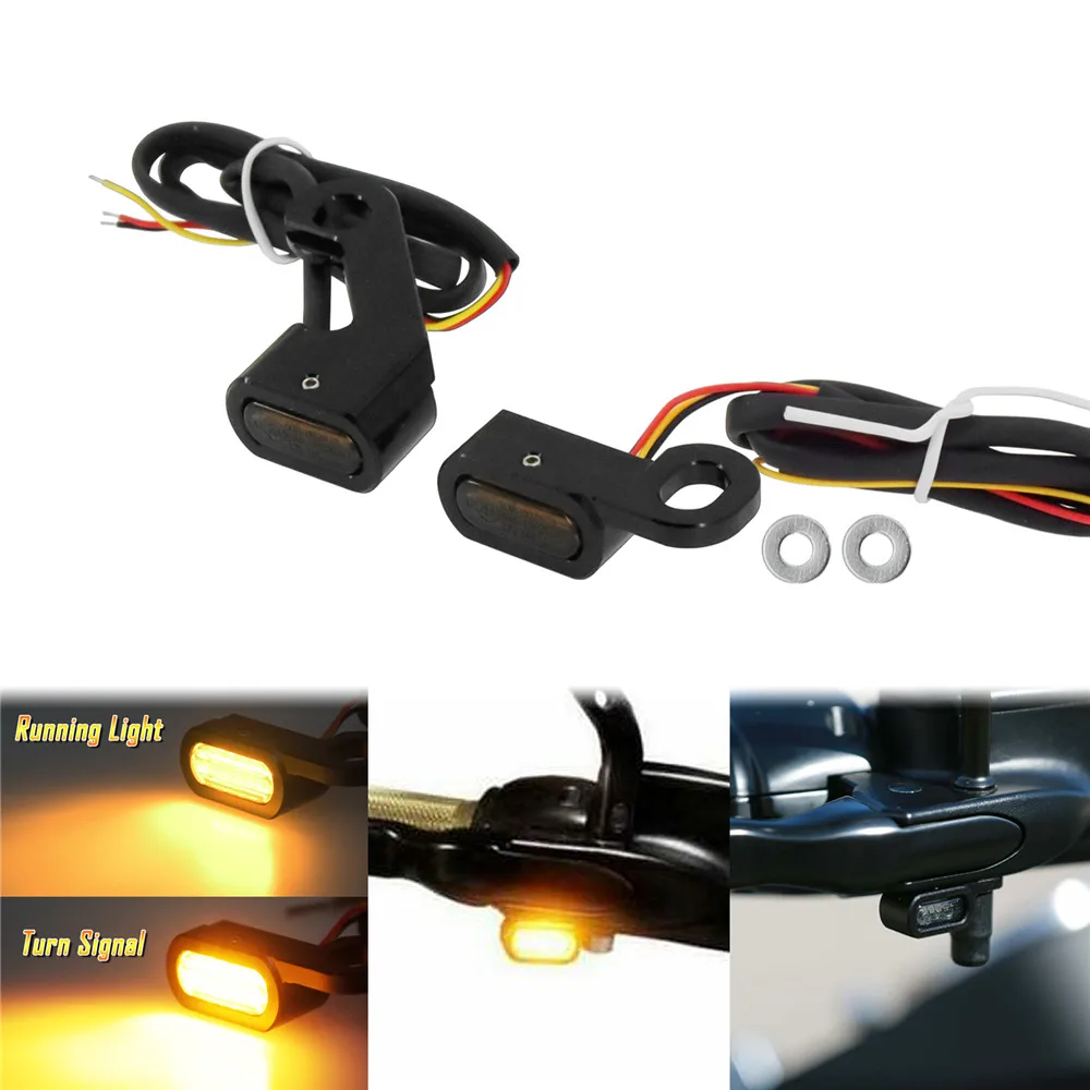 2X Motorcycle LED Mini Amber Turn Signal Indicator Running Light With E Mark Lamp For Harley Touring FLHR 09-17 Softail 15-20