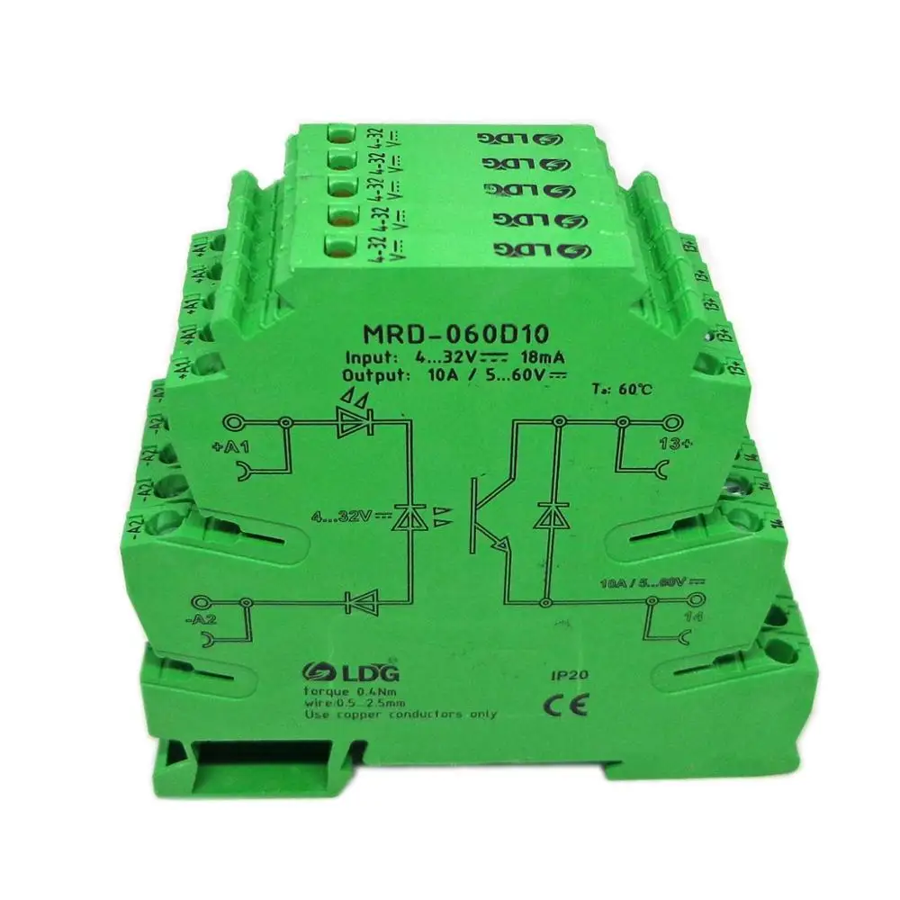 5PCS MRD-060D10 Innovative LED Indication 10A Input: 5V 12V 24V DC SSR Solid Sate Relay Interface DIN Rail Relay Module Switch