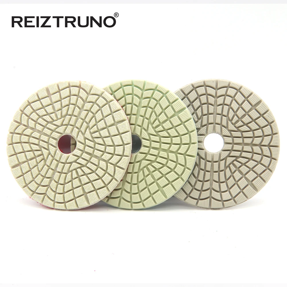 3pcs Reiztruno 3-step diamond polishing pads for marble,granite and other Natural Stone grinding discs.4 inch 100mm,Wet use