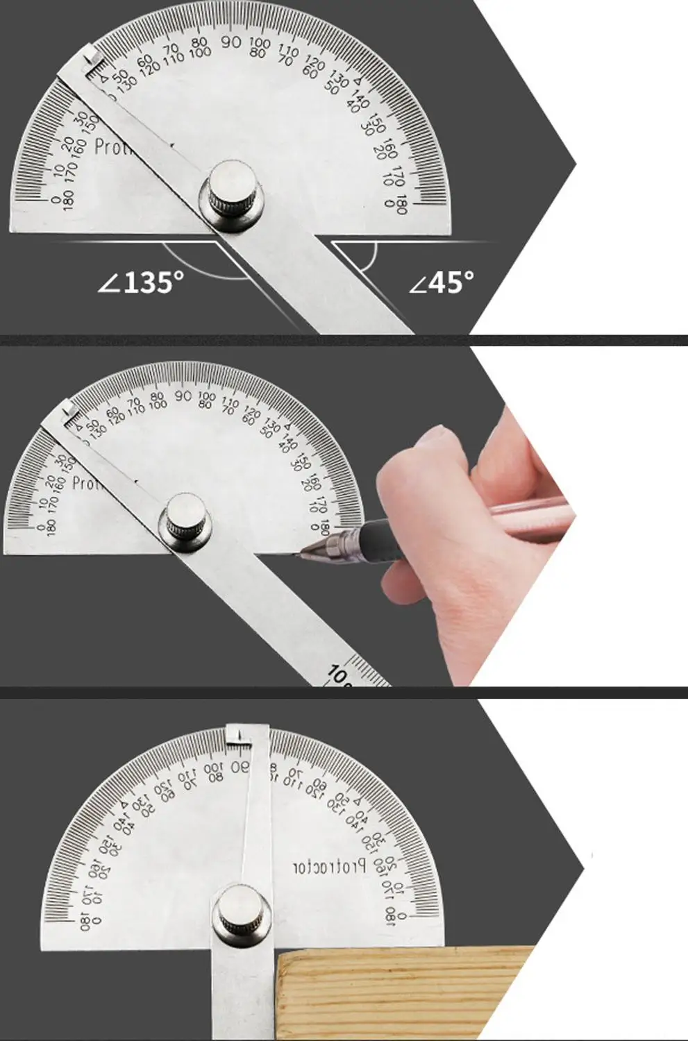 180 Degree Protractor Metal Angle Finder Rotary Measuring Ruler Stainless Steel Woodworking Drawing Tool Goniometer 14.5cm
