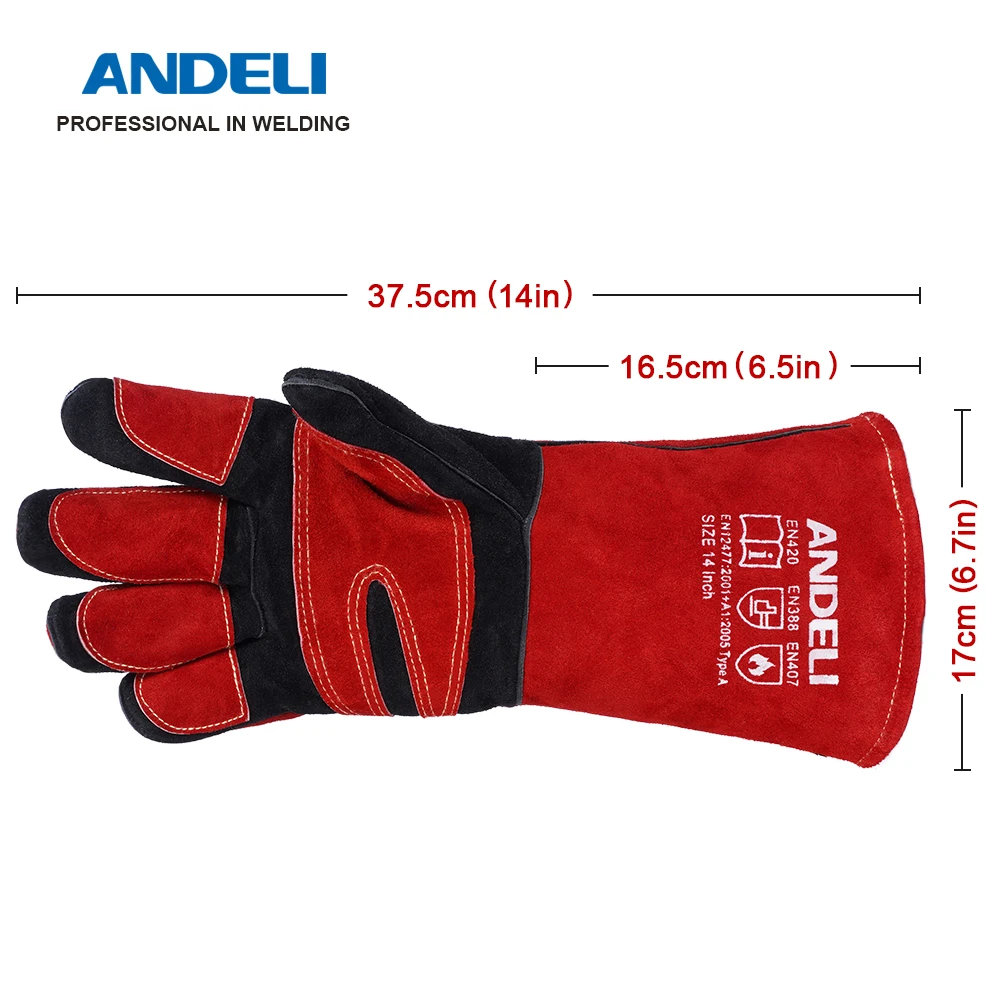 ANDELI Welding Glove 27cm Multifunctional Works Gloves Heat Resistant Mig/Stick/Tig Welder/Grill/Stove/BBQ Extra Long RED ANDEL