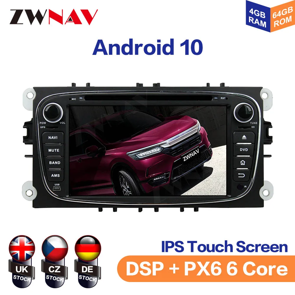 Android 10 IPS Screen For Ford Mondeo Screen Car Multimedia Player Navigation Audio Radio Stereo Head Unit Gps 2din  Black