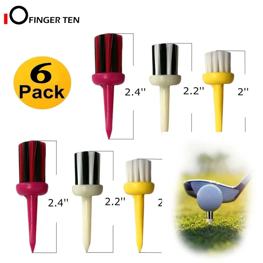 6 Pcs Brush Golf Tees Durable Plastic Mixed Height 2.0 2.2 2.4 Inch Low Friction for Golfer Practice