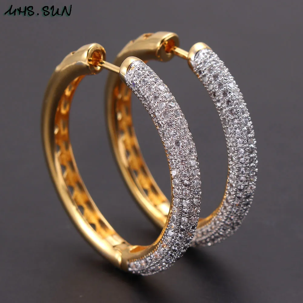 MHS.SUN 2019 New European Style Jewelry Gold Color Hoop Earrings With AAA Zircon For Women Wedding Party Circel Earrings Gift