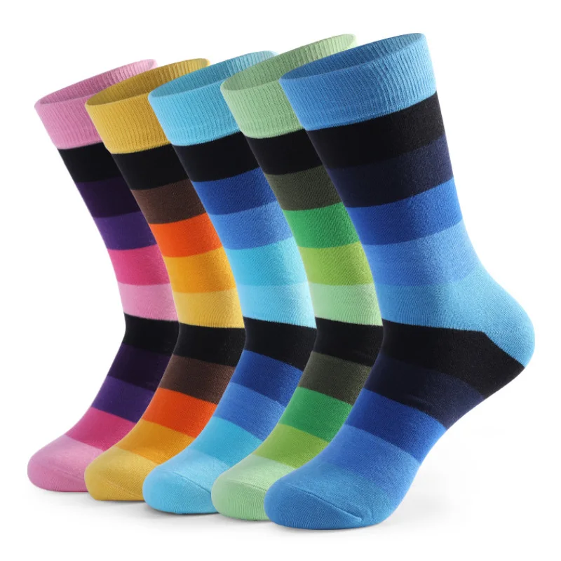 5Pair New Men Socks Casual Socks fashion design Plaid Colorful happy Business Party Dress Cotton Socks Male High Quality