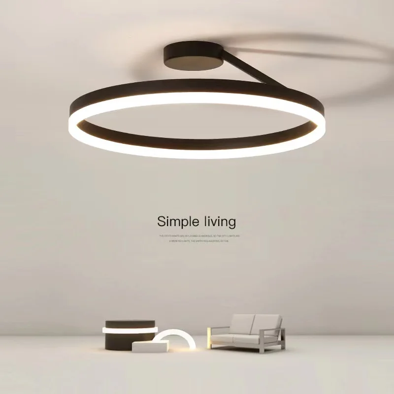 Modern Ceiling LED Light Black and White Ring Light Acrylic Bedroom Dining Room Living Room Brightness Minimalist Pendant Light