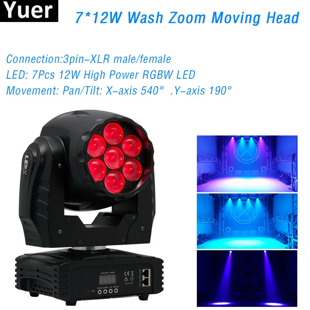 7x12W High Power RGBW 2in1 Pan/Tilt LED Wash Zoom Beam Moving Head Light DJ Disco Stage Effect Light For Club Home Party Bar