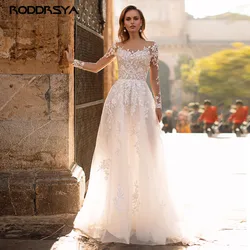RODDRSYA élégante robe de mariée de dentelle, robe de mariée d'ivoire O-leader féminin, ligne de fil mince balayant l'illusion de train backvestidos de novia