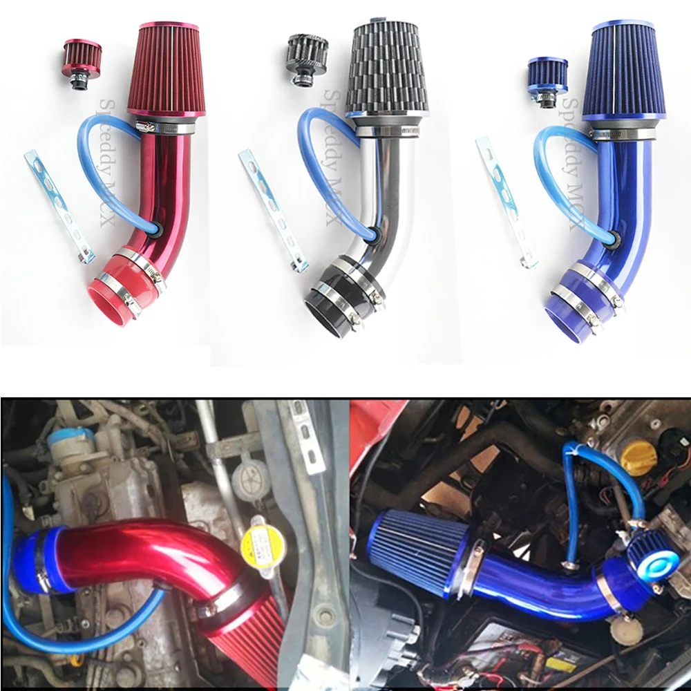 Spceddy Universal Car Cold Air Intake Pipe Kit Air Filter Box Mushroom Head Hose Racing Sports Air Intake Filter Red Blue Carbon