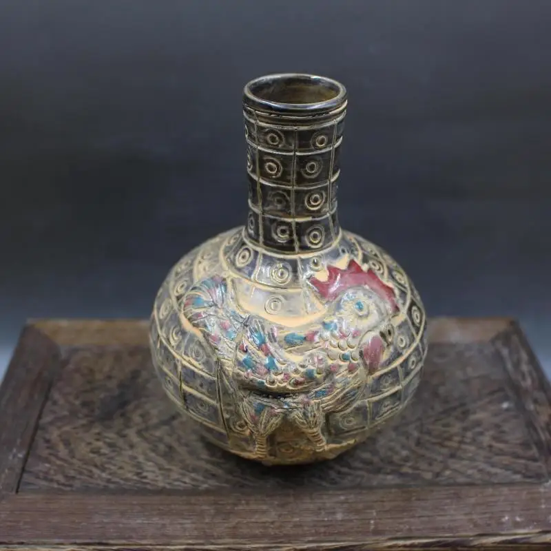 Ancient Porcelain Embossed Cock-pattern Celestial Bottle