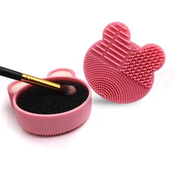 Tin Box Cosmetic Brush Cleaning Box Silicone Heart-Shaped Bear Scrub Box Filter Sponge Eye Shadow Brush Quick Dry Cleaning