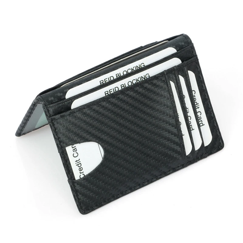 YUECIMIE Czarne cienkie etui na karty kredytowe z włókna węglowego Smukłe portfele RFID Pu Leather Pokrowiec na prawo jazdy dla mężczyzn Portfel na karty