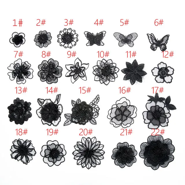 Thermo Black Lace Organza Flower Butterfly Haftowane naszywki na ubrania Naprasowanki na ubrania Aplikacje Paski Naklejki na tkaniny