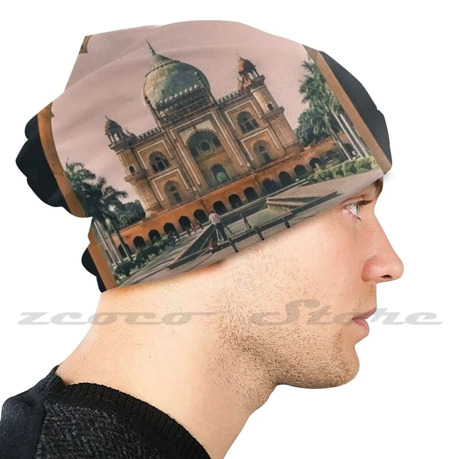 A View Of Taj Mahal Diy Pullover Cap Knit Hat Plus Size Keep Warm Elastic Soft Building Beautiful Asia Landmark Tourist