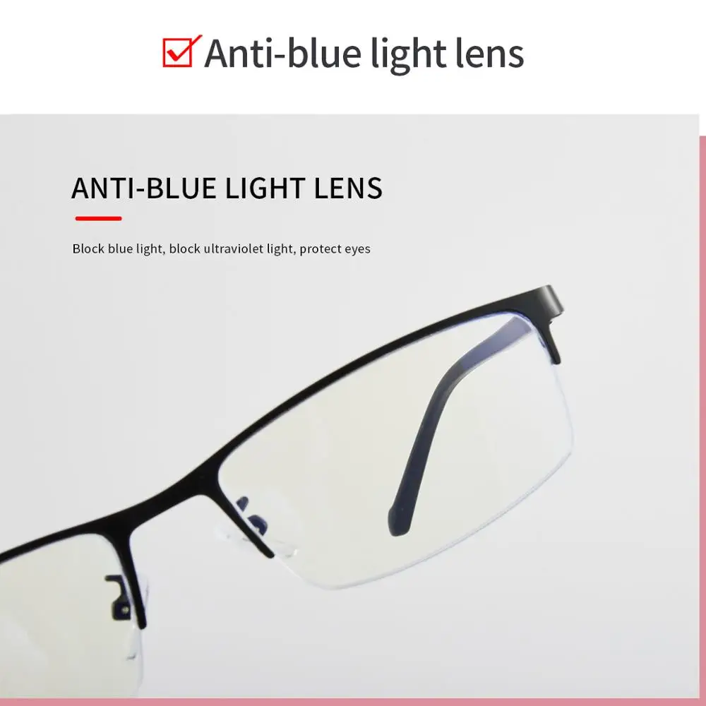 Anti Blue Light Metal Half Frame Myopia Glasses Men Ultralight Finished Shor Sighted Eyewear Women -1.0 -1.5 -2.0 -3.0 -4.0