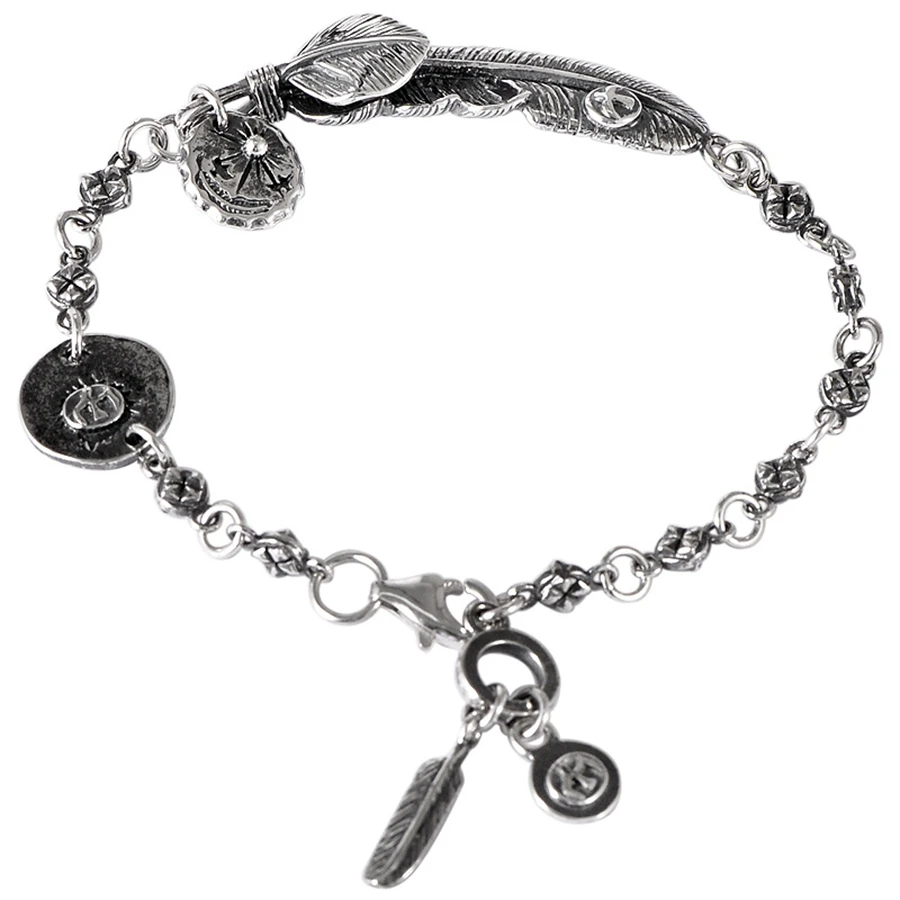 

HEMISTON Punk 925 Sterling Silver with Feather Charm Bracelets, long 22.5CM , Fine Jewelry Gift for Women and Men TS 021