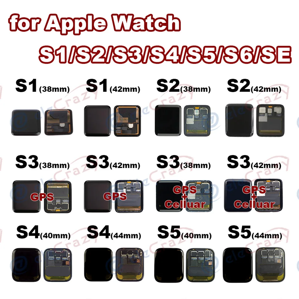 LCD Display for Apple Watch iWatch Series 1 2 3 4 5 6 SE 38mm 40mm 42mm 44mm 3D touch Digitizer Replacement S1 S2 S3 S4 S5 S6