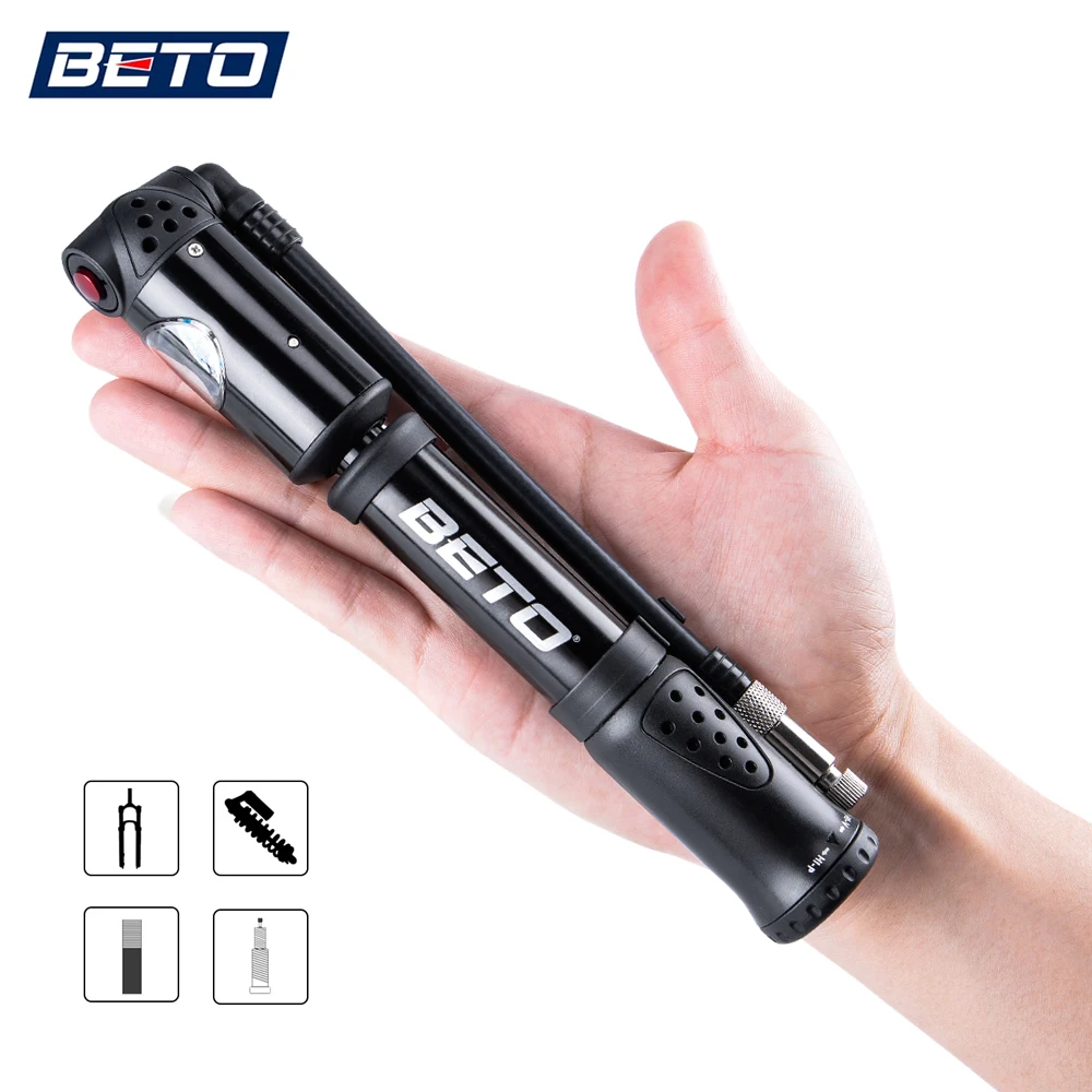 BETO Fork Tire Shock Bicycle Pumps 300psi Gauge Mini Hand Pump For Bicycle Schrader Presta Adapter Hose Bike Pump Air Inflator