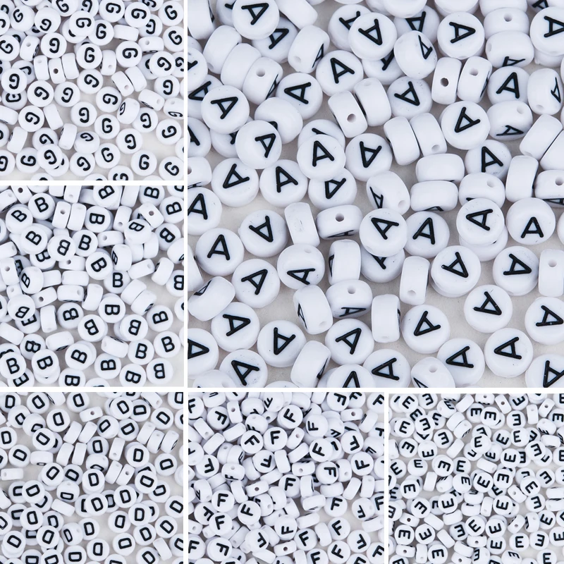 DoreenBeads 500Pcs Flat Round Handmade Spacer Beads Acrylic Alphabet/Letter "A-Z"  Jewelry Bracelet DIY Making Material Bead 7mm