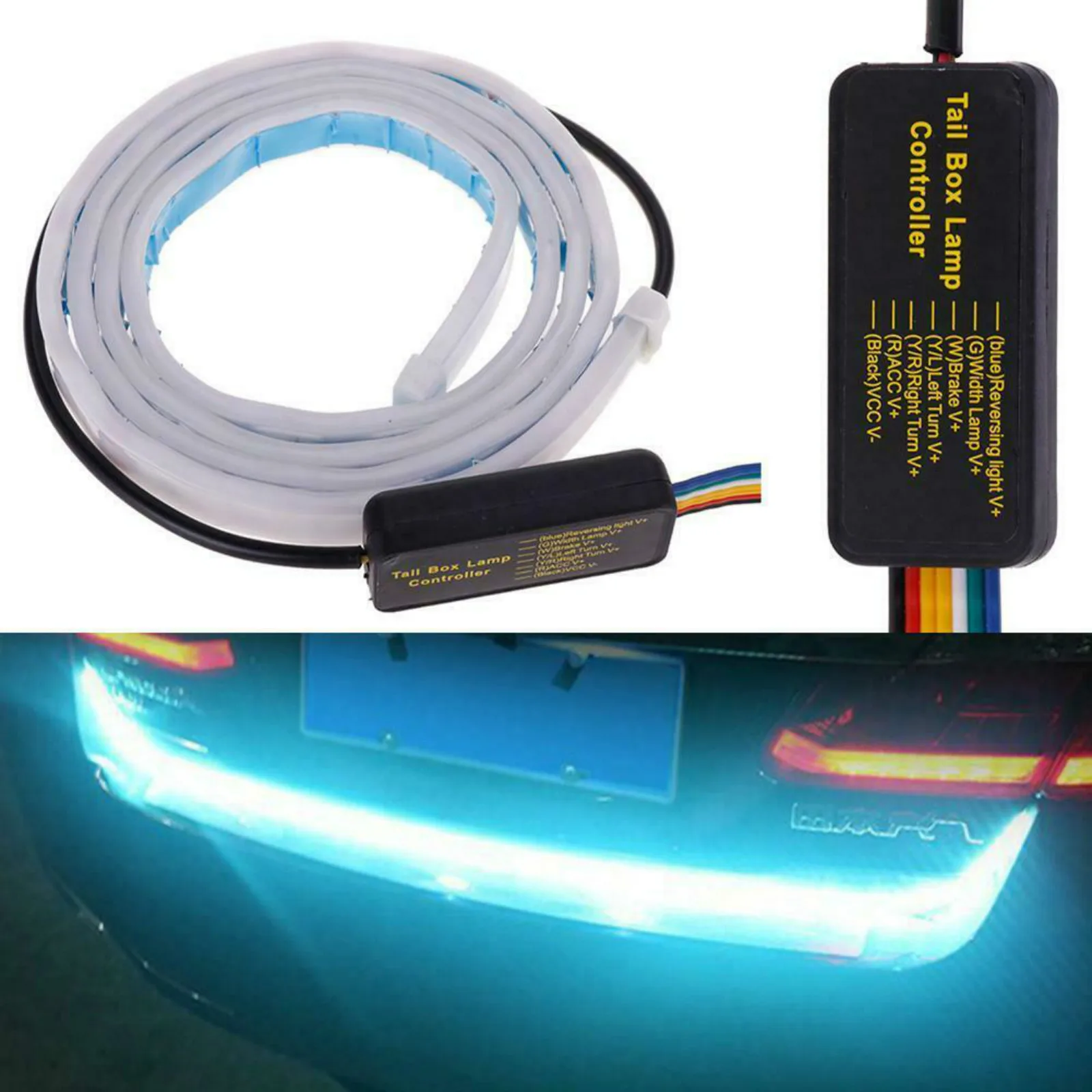 Traseiro do carro Trunk Luz Traseira, Streamer dinâmico, Reverse Warning, Faixa de LED, Auto, Freio adicional, Turn Signal Lamp, 12V, 1,2 m