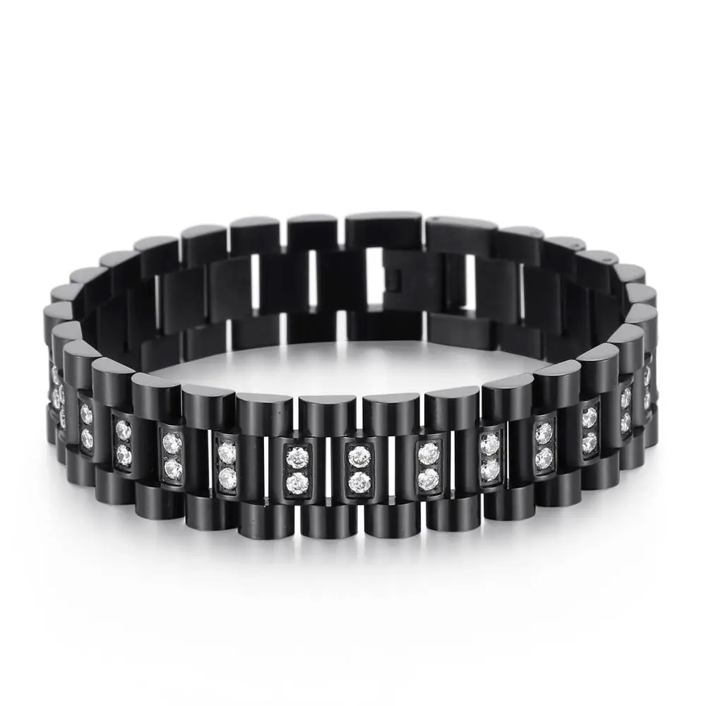 KALEN Stainless Steel Zircon Chain Bracelet Men's Trendy Wild 215mm Watch Strap Chain Jewelry High-Quality Shiny Accessories