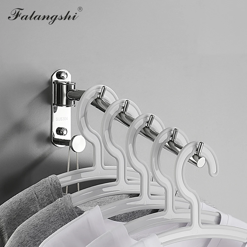 

Falangshi Clothes Rack Polished Swivel Clothes Hangers Stainless Steel Wall Mount Hanger Drying Rack Clothes Organization WB3019