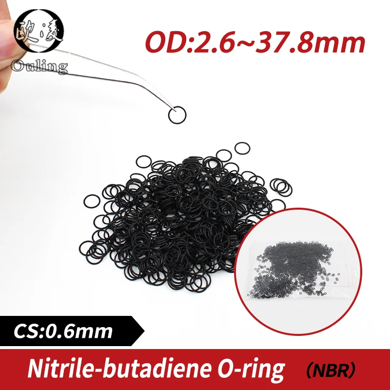 

20PCS/lot Rubber Black NBR CS 0.6mm thickness OD2.6/2.7/3.4/4.2/7.2/17.2/33/37.8mm ORing Gasket watch waterproof rubber oring