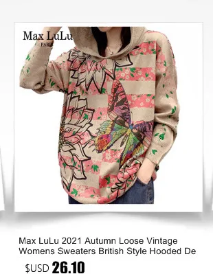 Amax luluE 2024 Winter Women Loose Patchwork Sweaters European Style Ladies Casual Hooded Design Jumpers Vintage Street Pullover