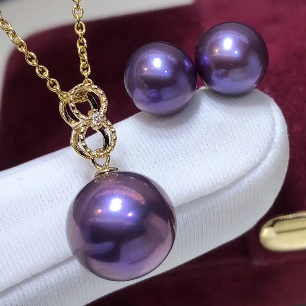 D317 Fine Jewelry Set Nature 7-11mm Fresh Water Purple Pearls Female's Jewelry Sets for Women Pearls Gifts Presents