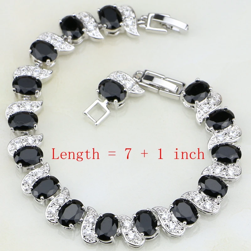 Black Stones White Cubic Zirconia 925 Silver Jewelry Sets For Women Wedding Earring/Pendant/Necklace/Bracelet/Ring