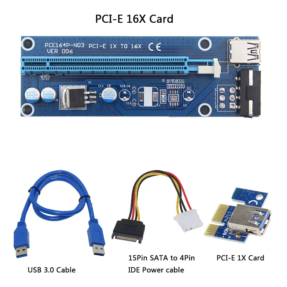 เครื่องขยาย PCi-E 60cm PCI ไรเซอร์การ์ดด่วน1X 16X USB 3.0 SATA TO 4Pin IDE Molex Power raiser 006สำหรับ BTC Miner เหมืองแร่