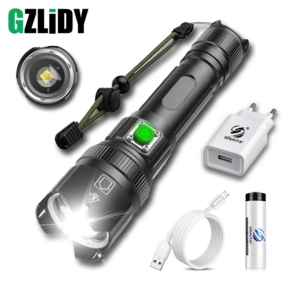 Powerful LED Flashlight 9 Core P99 Tactical Torch USB Rechargeable Zoomable Camping Lantern Waterproof 18650 Bicycle Light