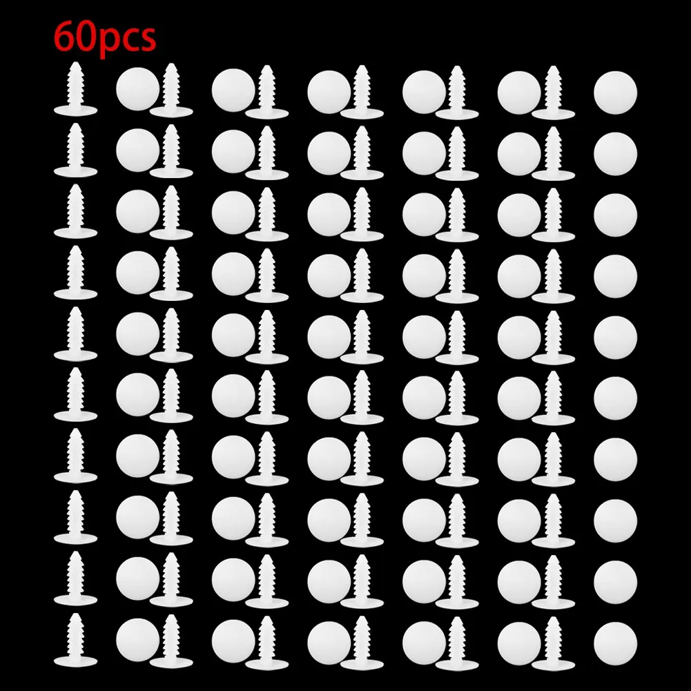 60pcs Car Plastic Rivets Fasteners Door Trim Panel Clips White For For Car Fender, Bumper, Door, Side Skirt Or Other Car