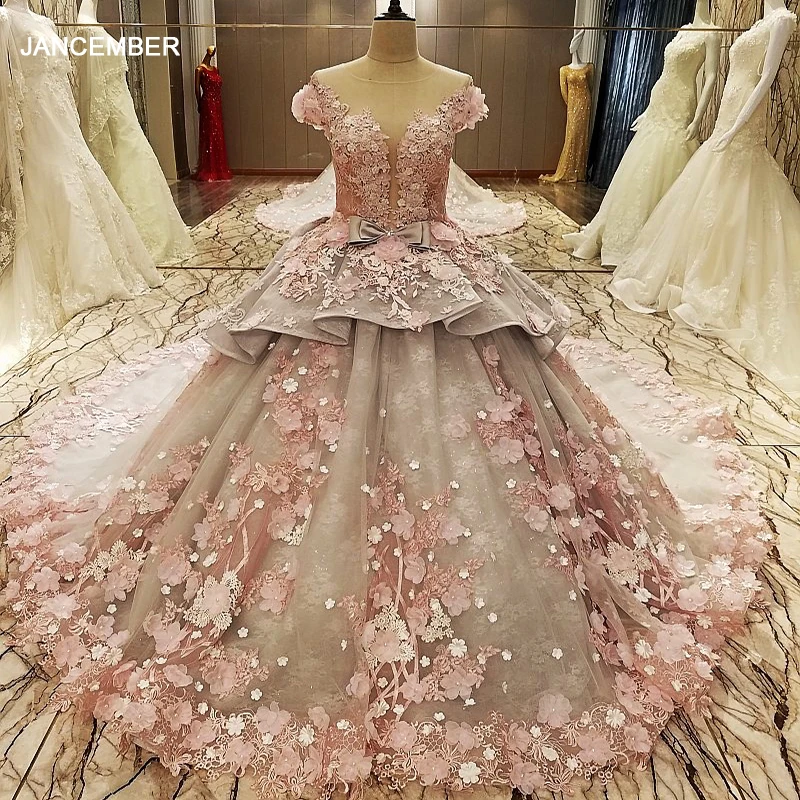 LS83920 evening gown zipper back beaded organza ball gown long evening dress abendkleider lang pink flowers grey robe de soiree