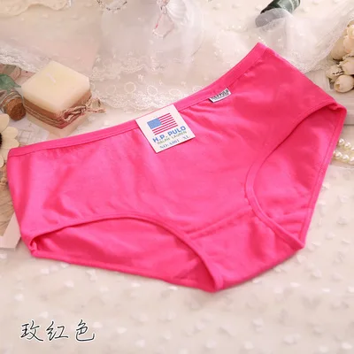 Sweet girl comfort candy solid color cotton mid-low-waist ladies sexy triangle student panties girls panties for teenagers