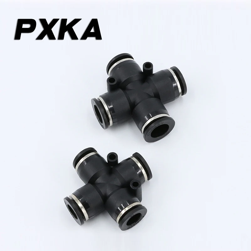 2PCS Quick connector air pipe quick plug adapter cross four-way plastic pneumatic PZA6/8/10/12mm black fittings