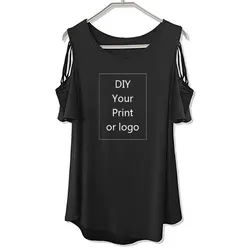 Customized Print T Shirt for Women DIY Your like Photo or Logo Top T-shirt Short sleeve Female Tops Off The Shoulder Hollow Tee