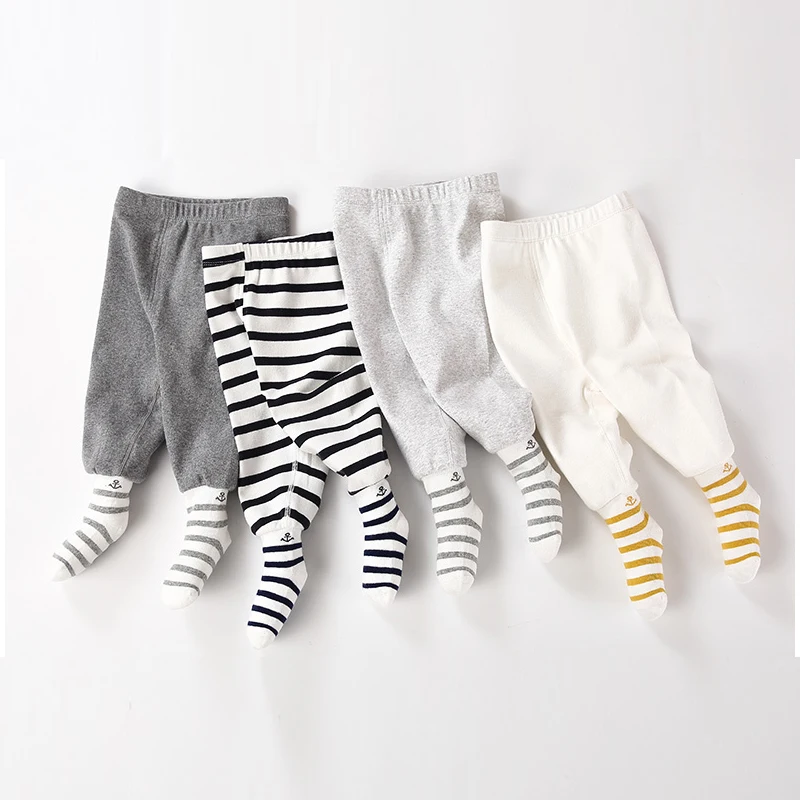 Baby footed pants newborn baby girl boy leggings long trousers  0-6-12months kid lycry cotton sleepwear trousers pyjamas pants