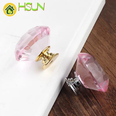 40mm K9 pink diamond crystal handle simple bedside table wardrobe drawer handle single hole handle silver gold base knob