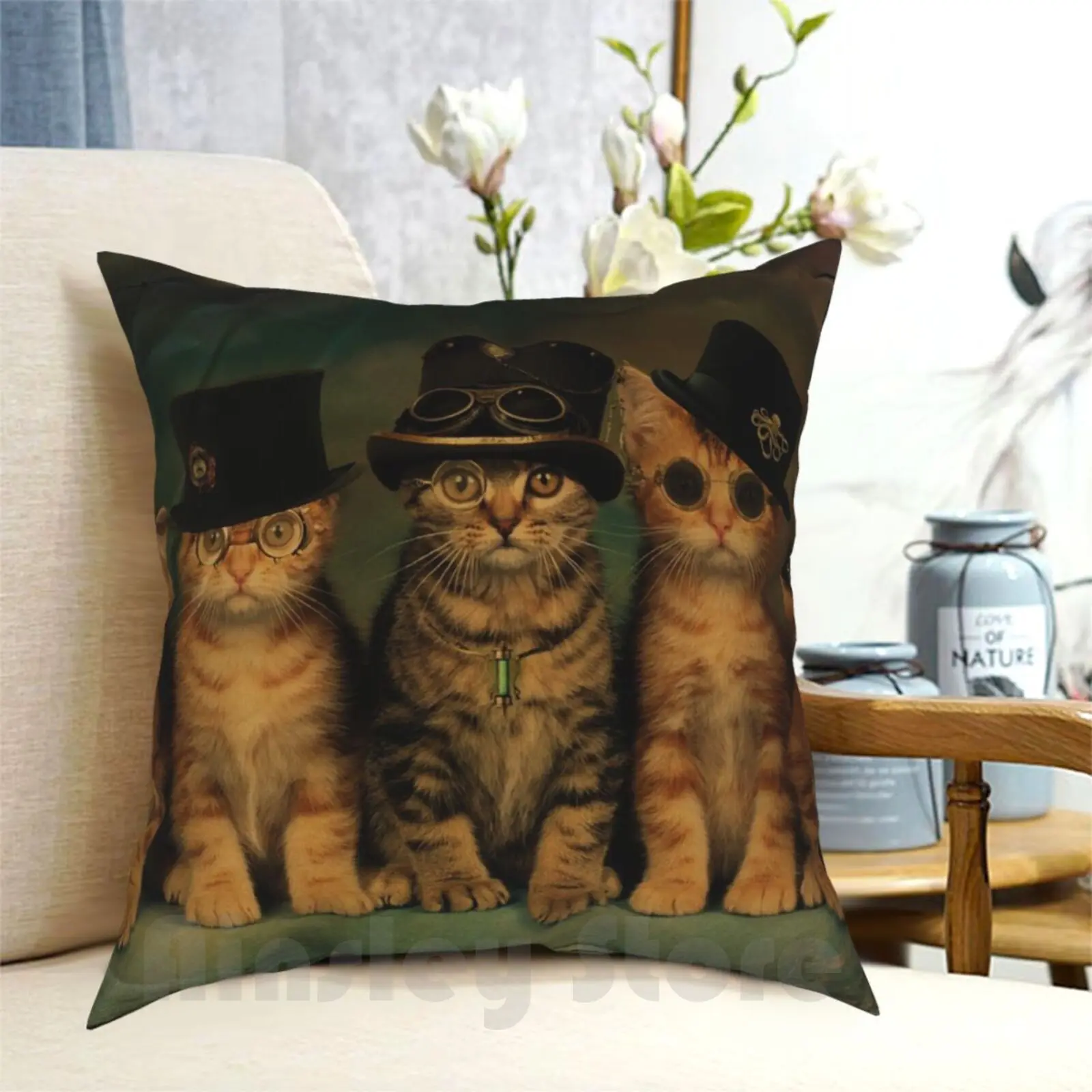 Steampunk Kittens Pillow Case Printed Home Soft DIY Pillow cover Digital Manipulation Photo Montage Digital Collage