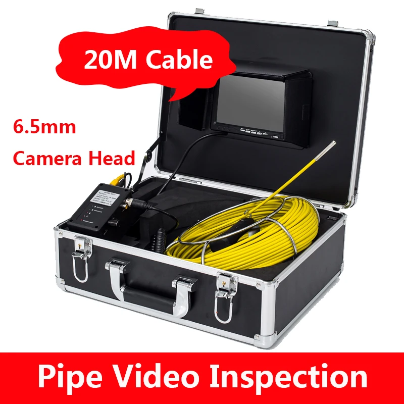 

20M Cable 7Inch Display Drain Pipe Video Inspection Camera System 23MM/17MM/6.5MM 12V4500MA Lithium Battery IP68 Waterproof