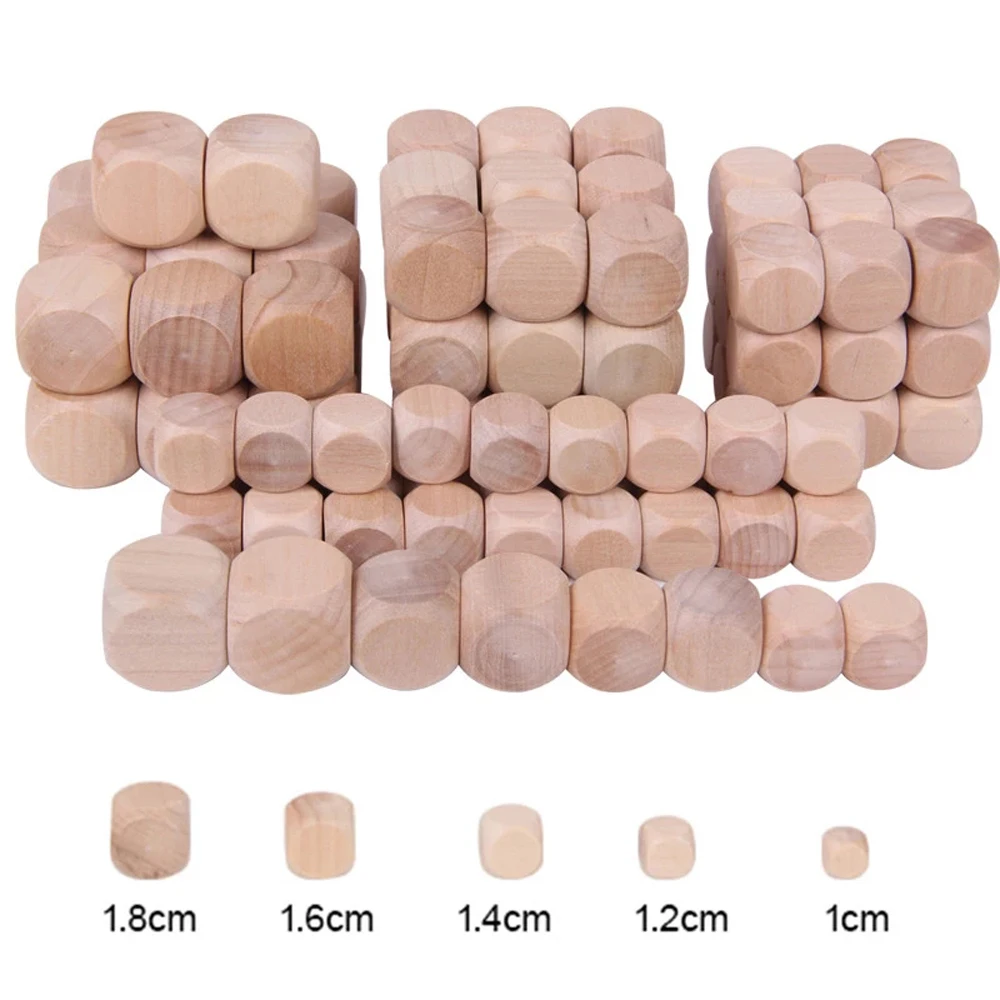 Dados de cubo de madera en blanco de 6 lados para fiesta familiar, juegos de mesa DIY, impresión, grabado, juguetes para niños, 10 unids/lote por