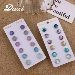 DAXI-Juego de pendientes ostentosos para mujer, aretes redondos de 6 par/set de colores mezclados, joyería de moda, regalo de cumpleaños, venta al por mayor