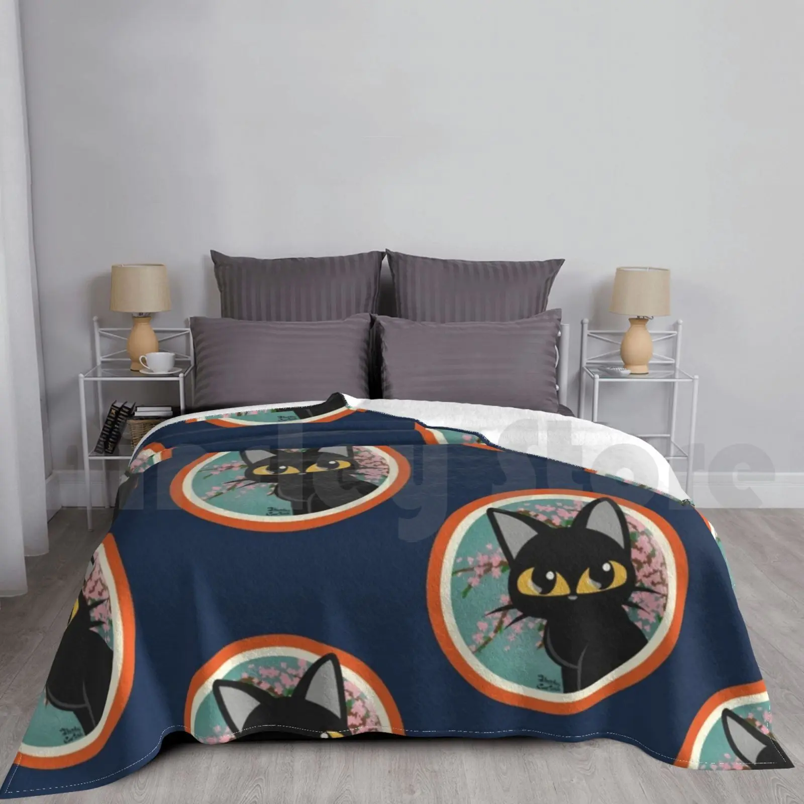 

Memories Of Cherry Blanket Fashion Custom Animals Cat Kitty Black Cat Flower Sakura Cherry Tree Cherry Tree