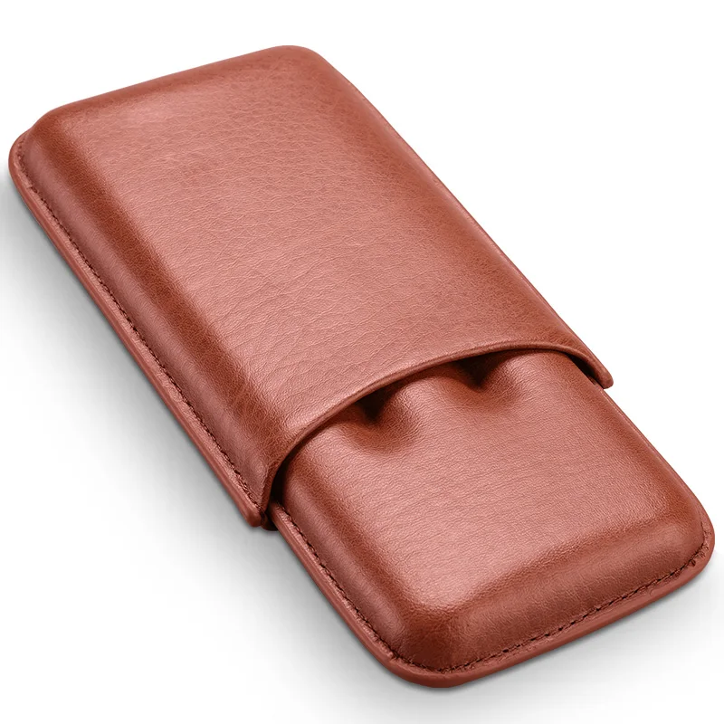 Wholesale Soft Small Luxury Leather Travel Cigar Case With Cutter Storage Mini Carry Bag Organizer Gift Sets Kit Box Accessories