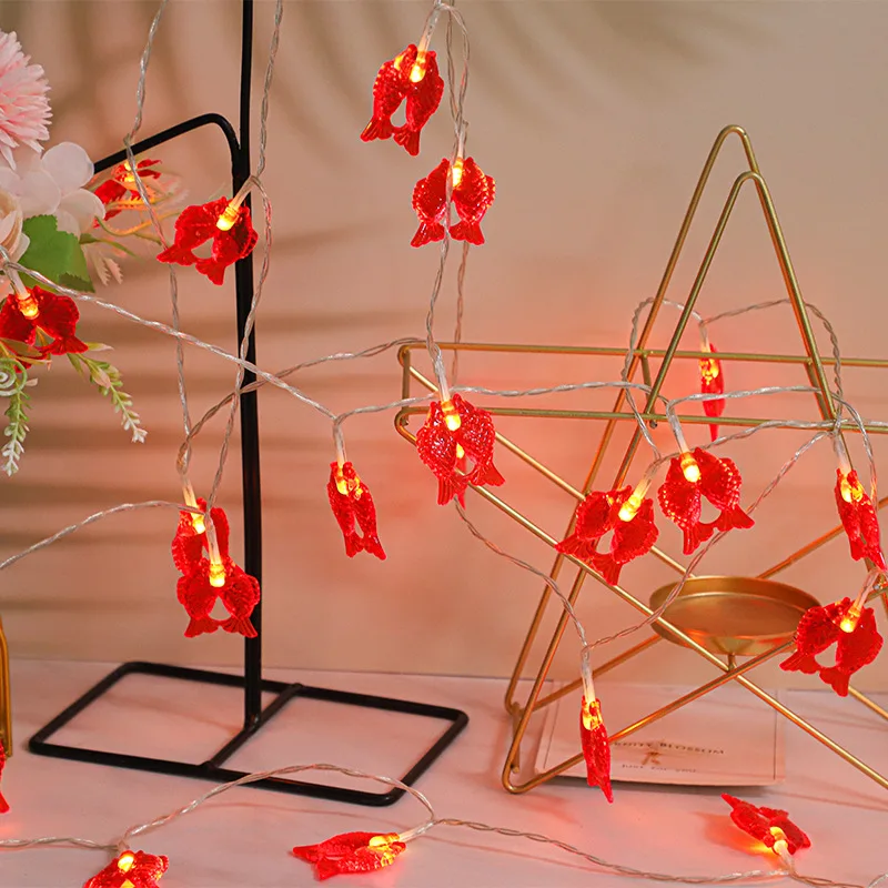 Pheila Led Rode Karper String Light Fairy Guirlande Rode Karper Opknoping Lamp Battery Operated Voor Vakantie Chinese Nieuwe Jaar Decoratie